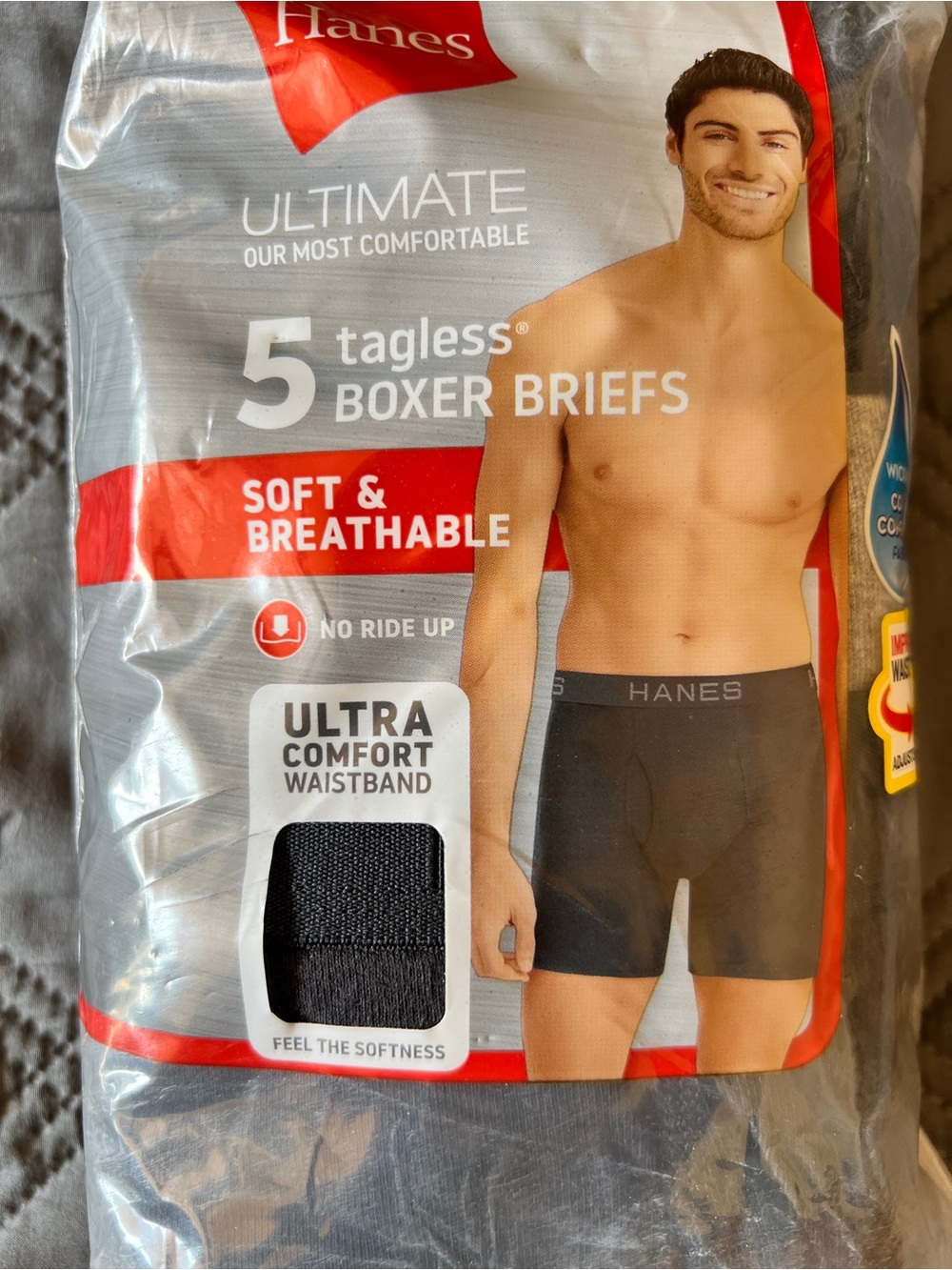 Hanes Black Tagless Boxer Briefs - 5 Pack